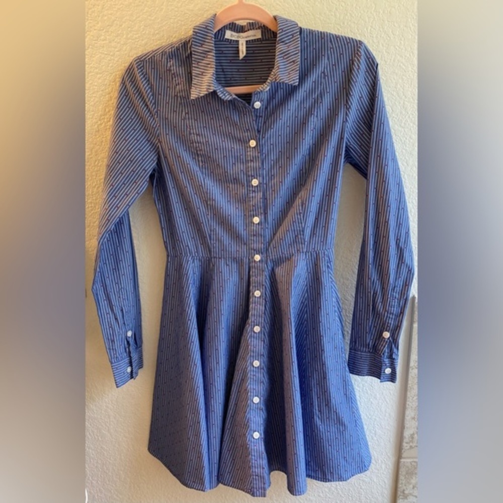BCBGENERATION Fit and Flare Button Up Pinstripe Dress